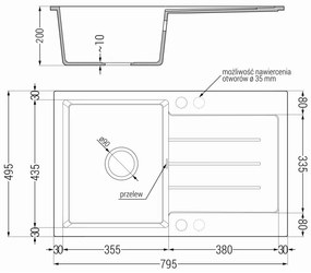 Mexen Bruno, 1 kamrás gránit mosogató lefolyóval 795x495x200 mm fekete konyhai csaptelep Telma, szürke, 6513-71-670200-70