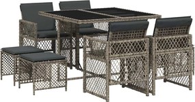 vidaXL 9 részes szürke polyrattan kerti étkezőgarnitúra párnával