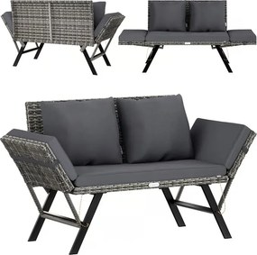 Kerti pad 2in1 polirattanból 176 × 56 × 81 cm fekete / krém