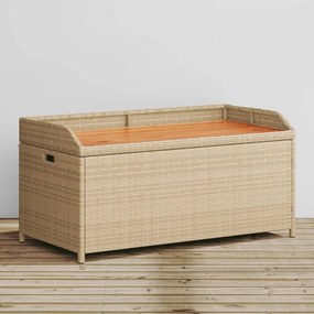 Bézs polyrattan és akácfa tárolópad 100 x 50 x 52 cm