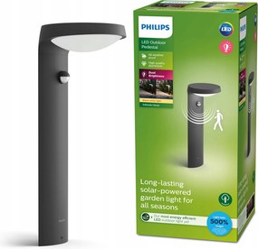 Kerti lámpa napelemes oszlop 40cm Led 1.2W szürkületi mozgásérzékelő Philips