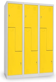 Fém szekrény Z, 3 szakasz, 120 x 50 x 180 cm, hengerzár, sárga - ral 1023
