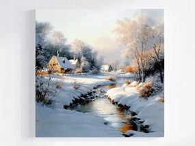 Poszter Tájkép Tél Hó Falu Folyó Patak 80x80