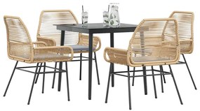 vidaXL 5 észes barna polyrattan üveg kerti étkezőgarnitúra párnával