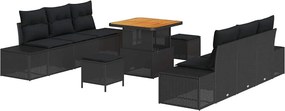 vidaXL Kerti Kanapé Szett párnával 9 pcs Fekete polirattan