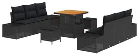 vidaXL Kerti Kanapé Szett párnával 9 pcs Fekete polirattan