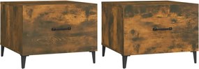 vidaXL 2 db füstös tölgy színű dohányzóasztal fém lábakkal 50x50x40 cm