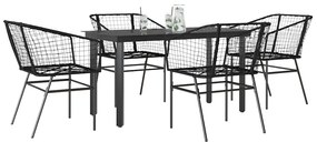 vidaXL 5 részes fekete polyrattan üveg kerti étkezőgarnitúra