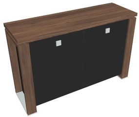 Verno+ S alacsony szekrény 140 x 46 x 90 cm, üvegajtó, dió / fekete