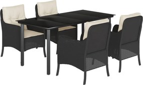 vidaXL 5 részes fekete polyrattan kerti étkezőgarnitúra párnákkal