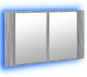 szürke sonoma akril LED-es tükrös fürdőszobaszekrény 80x12x45cm
