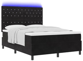 Boxspring Ágy Matraccal &amp; LED Fekete 140x200 cm Bársony