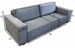 RONDA szürke, kihúzható háromüléses kanapé tárolóval