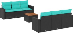 vidaXL 7 részes fekete polyrattan kerti ülőgarnitúra párnákkal