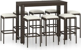 vidaXL 9 részes barna polyrattan kerti bárszett párnákkal