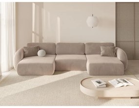 Bézs bársony kinyitható-tárolóhelyes (U alakú) sarokkanapé Tonale – Cosmopolitan Design