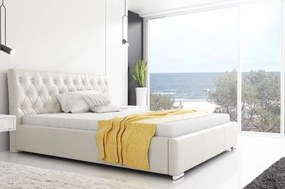 Adelaide divatos ágy magasított fejtámlával és tárolóval bézs ökobőr 160x200