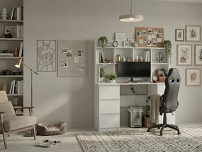 KUBA íróasztal 130x51x146 cm, felső polccal, fehér + Drift székkel, állítható, fekete