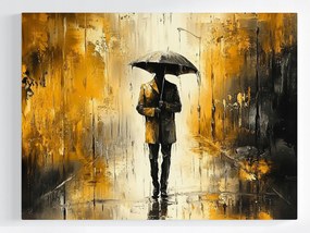 Vászonkép Canvas Város Utca Eső Zápor Férfi Esernyő 100x75