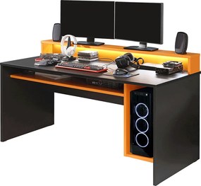 Számítógépasztal/gamer asztal, fekete matt/narancssárga, TEZRO