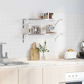 2 db ezüstszínű rozsdamentes acél fali polc 75 x 30 x 3 cm