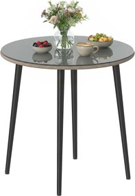 Outsunny kerek kerti étkezőasztal Ø80 x 74 cm — edzett üveg rattan peremmel, acél váz, 50 kg, szürke | Aosom
