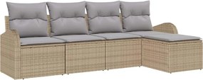vidaXL Kerti Kanapé Szett 5 pcs Bézs polirattan