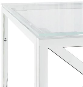 Üveg és rozsdamentes acél dohányzóasztal 110x45x45 cm