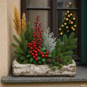 Virágtartó - virágláda, nyírfa utánzat, 32 x 12 x8 cm, 32 cm