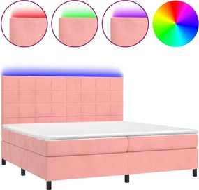vidaXL rózsaszín bársony rugós és LED-es ágy matraccal 200x200 cm