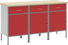 vidaXL Munkaszekrény fiókkal 3 pcs Piros és Szürke 150 x 55 x 85 cm