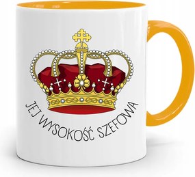 Sárga Bögre Ajándék Főnöknek Őfelsége Főnök nyomott mintával