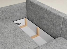 Szürke zsenília kinyitható-tárolóhelyes sarokkanapé (jobb oldali-heverő résszel) Leon – Maison de Rêve