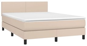 cappuccino színű műbőr rugós ágy matraccal és LED-del 140x190cm