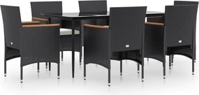 vidaXL 7 részes fekete kerti étkezőgarnitúra párnákkal