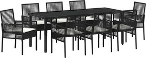 vidaXL Kert étkező szett párnával 9 pcs Fekete polirattan