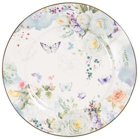 Vintage porcelán desszertes tányér virágos pillangós