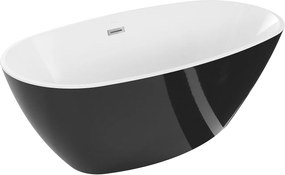 Luxury Eris szabadon álló fürdökád akril  155 x 80 cm, fehér/fekete,  leeresztö  króm - 53441558075 Térben álló kád