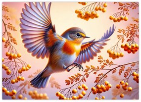 Üveg kép - Madár berkenyével (70x50 cm)