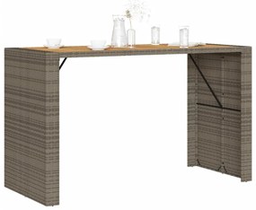 szürke polyrattan kerti bárasztal akácfa lappal 185x80x110 cm