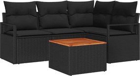 vidaXL Kerti Kanapé Szett párnával 5 pcs Fekete polirattan