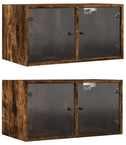 2 db füstös tölgy színű faliszekrény üvegajtókkal 68,5x37x35 cm