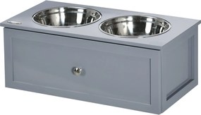 PawHut Emelt Kutya Tál Etető Tál Húzóval, 2 x 2000ml Rozsdamentes Acél Tálak, Étel Tál Etető Állomás Közepes Kutyák és Macskák Számára, Szürke | Aosom