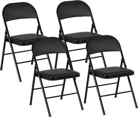 HOMCOM 4 Részes Összecsukható Szék Készlet, Hordozható Irodai Szék Párnával, Műbőr, Fém lábakkal, Összecsukható Szék Irodai Recepcióra vagy Váróteremb