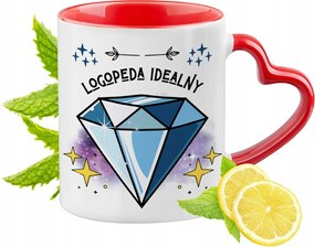 Piros bögre szív alakú füllel logopédusnak ajándékba