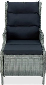 vidaXL világosszürke dönthető polyrattan kerti szék lábzsámollyal