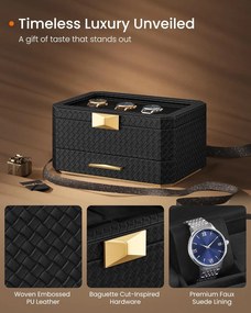 8 rekeszes óratartó doboz, tintafekete