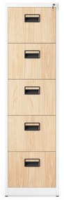Fém irattartó szekrény, 5 fiókos SARA V5, 460 x 1630 x 620 mm, Eco Design: fehér/ sonoma tölgy