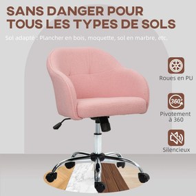 HOMCOM Irodai Szék, Teddy Plüss Ergonomikus Íróasztali Szék, Magasságállítható, Párnázott Ülőfelület és Hátlap, 360° Forgás, Modern Dizájn, Irodához,
