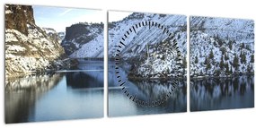 Kép - téli táj tóval (órával) (90x30 cm)